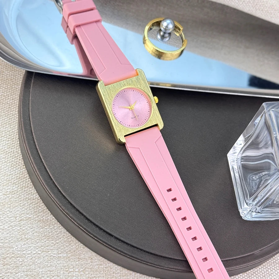 Nouveau  Montre carré Dopaamine couleur mode grand cadran coque brossée bracelet en Silicone haut de gamme montre pour femme