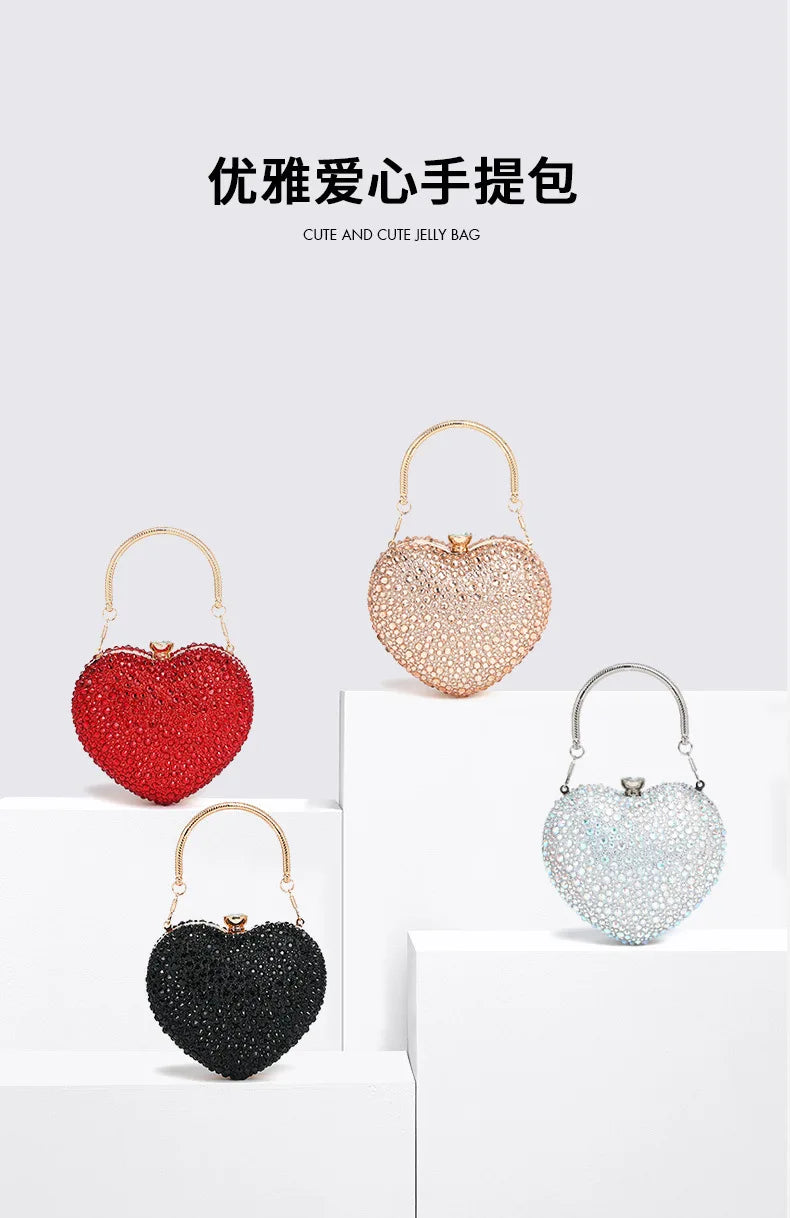 Pochette sac à main de Luxe diamant incrusté coeur forme cristal  pierres soirée de mariage sac à bandoulière poignée strass
