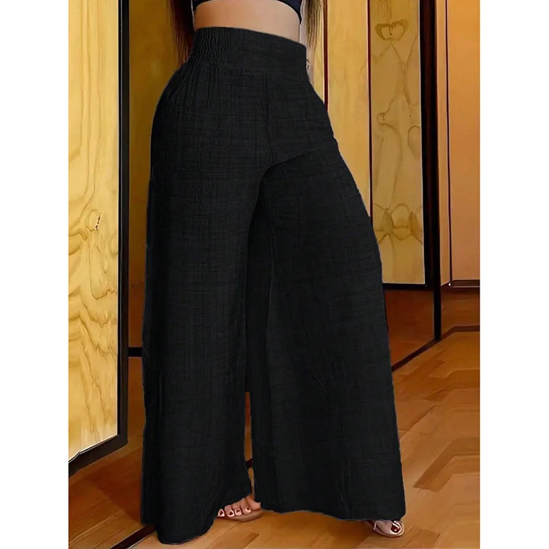 Pantalon taille haute pour femme, taille élastique fine, bleu, Slim, à la mode et polyvalent, jambes larges, 2026