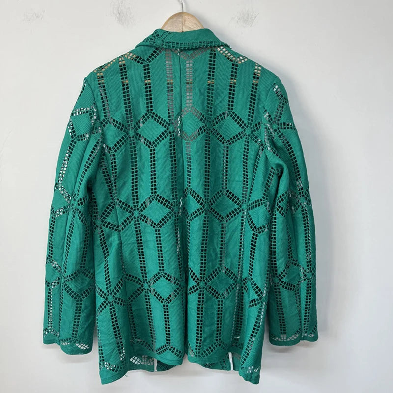 Veste costume brodé hommes de luxe mode évider décoration à manches longues simple boutonnage tendance décontracté Niche