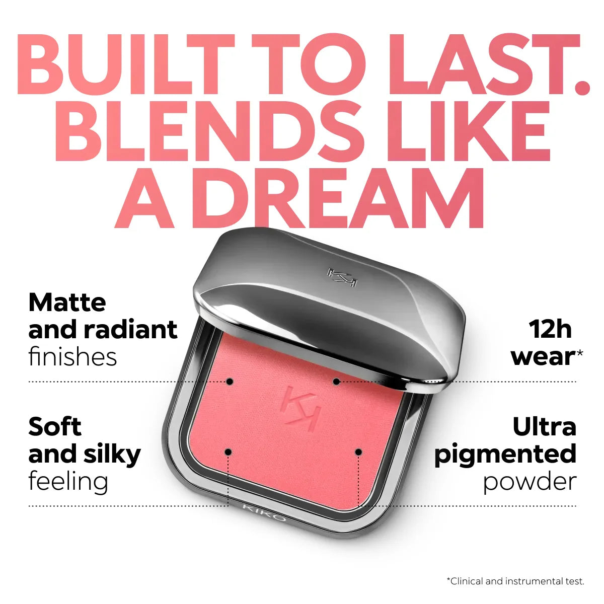 Fard à joues en poudre longue tenue KIKO Unlimited Blush avec un résultat modulable, rouge à lèvres, fard à joues de poche, facile à appliquer, couleur