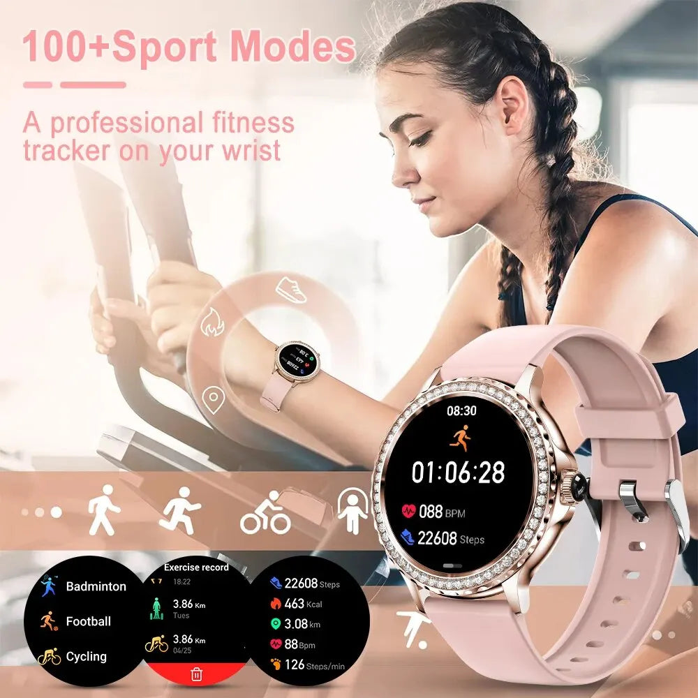 montre intelligente or Rose Bluetooth appel dame 100 + Mode sport Fitness moniteur de santé femmes Smartwatch pour IOS Android NX19