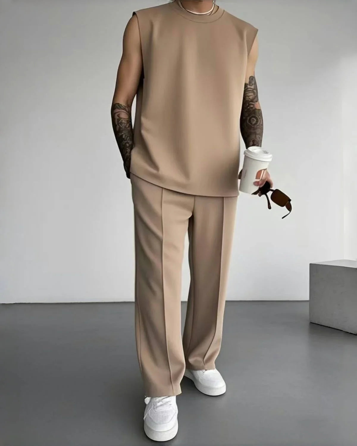 Ensemble sans manches pour hommes, pantalon décontracté de couleur unique, nouvelle collection été 2026