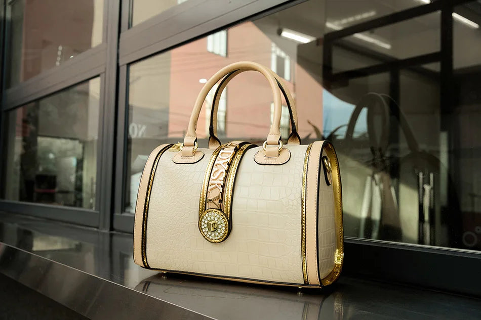 Sac à bandoulière classique rétro pour femmes, sac à main Boston Crocodile en relief, décoration de lettres, sac à poignée supérieure de haute qualité