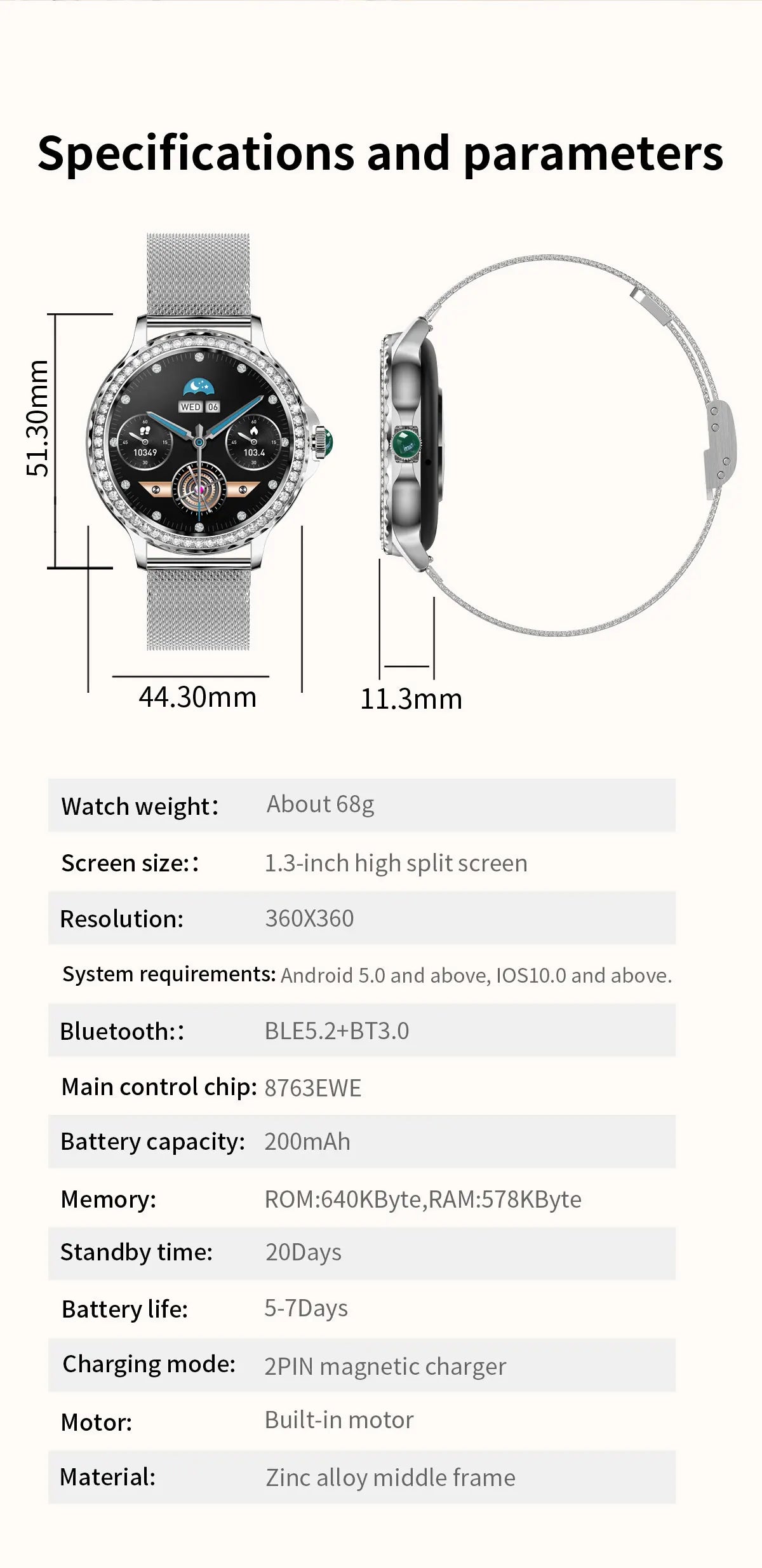 Montre intelligente diamant femme bracelet en métal 1.3 pouces écran HD appels Bluetooth moniteur de santé décoration de mode montre-bracelet