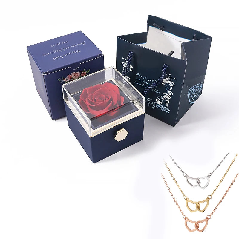 Boîte à bijoux en forme de Rose,cadeaux de saint-valentin ,collier personnalisé, pendentif de mariage