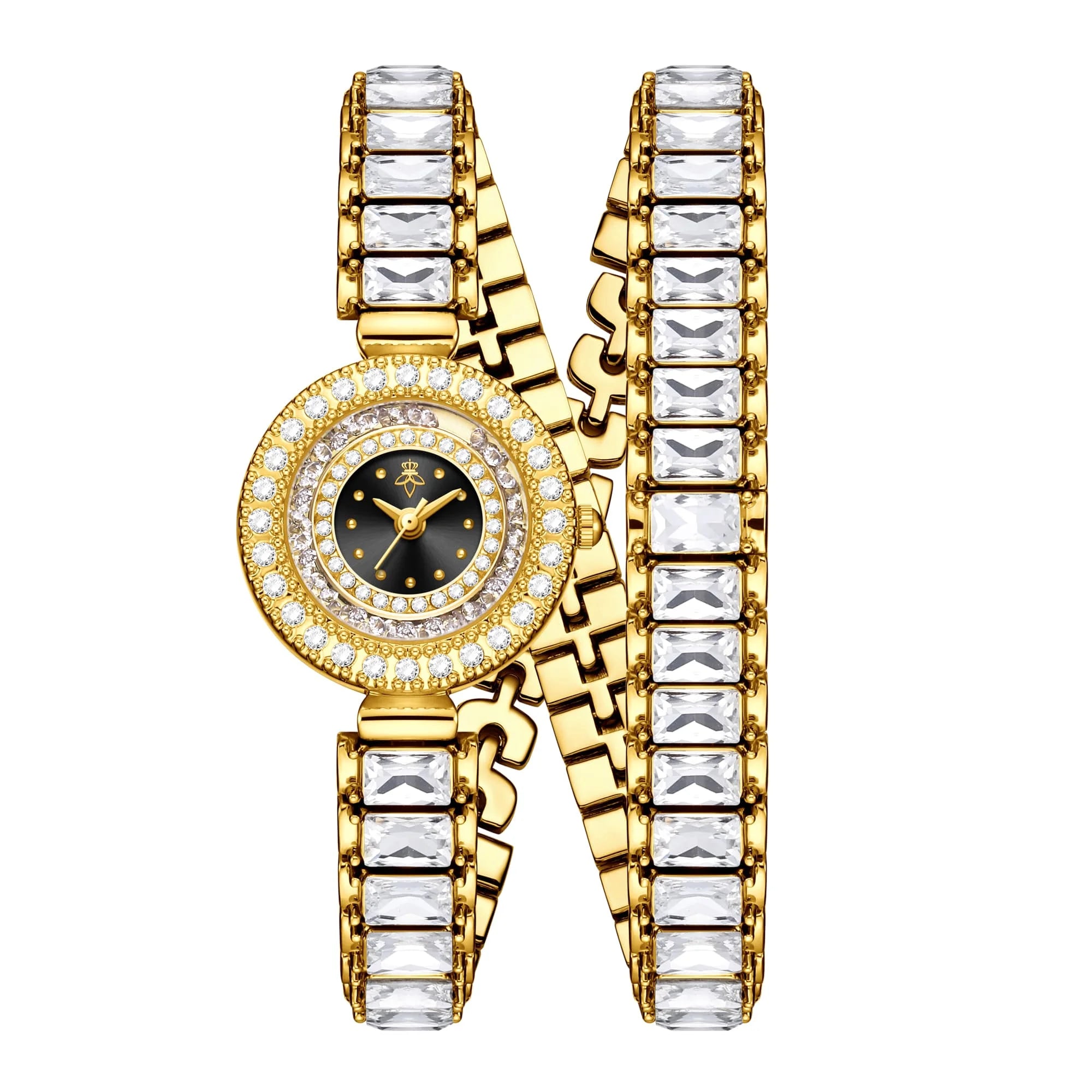 YaLaLuSi 1pc dames montre à Quartz scintillante de luxe strass Wrap bracelet conception élégant or yeux brillants coffret cadeau