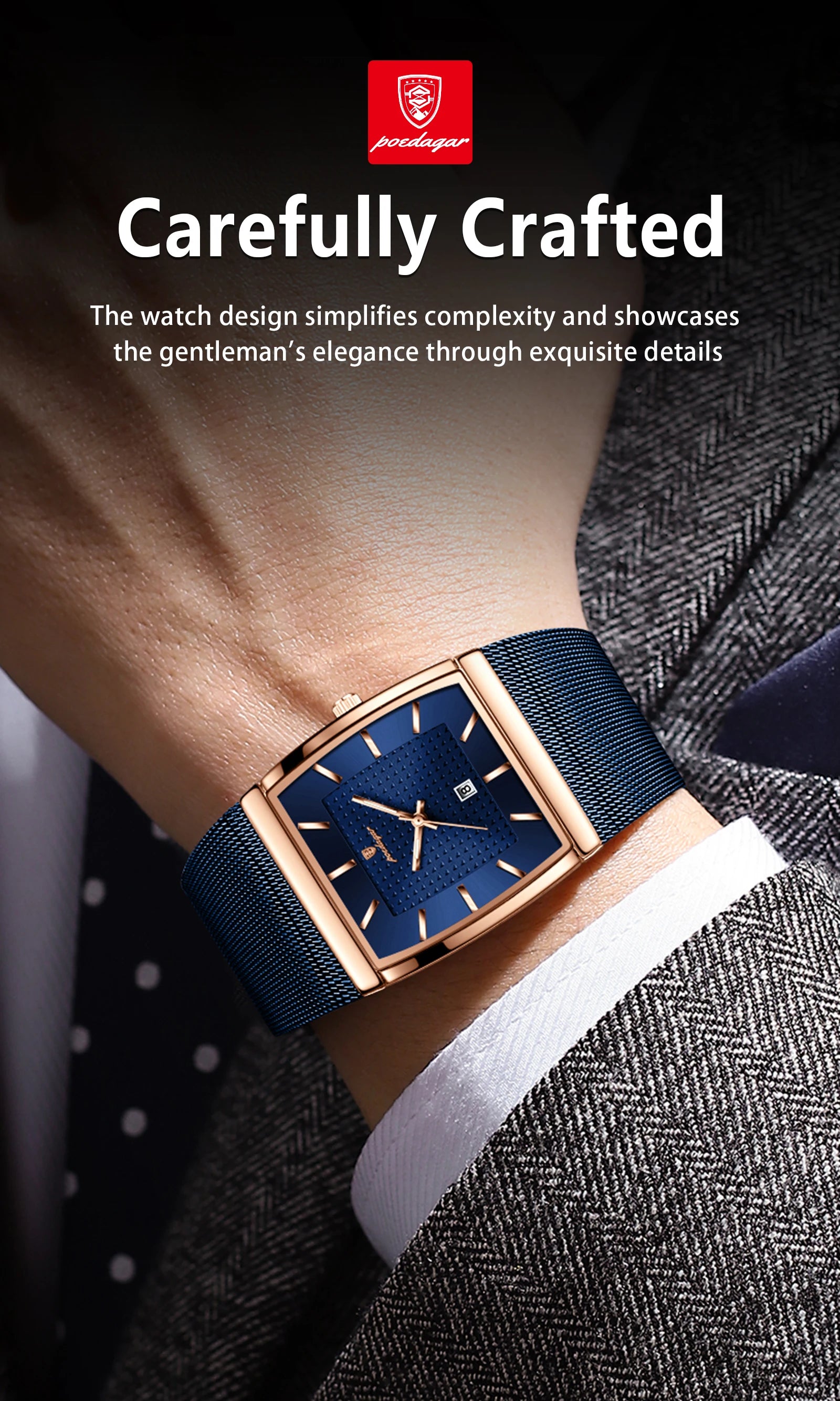Top luxe hommes montre en acier inoxydable maille Date étanche lumineux homme montre-bracelet décontracté Rectangle Quartz hommes montres