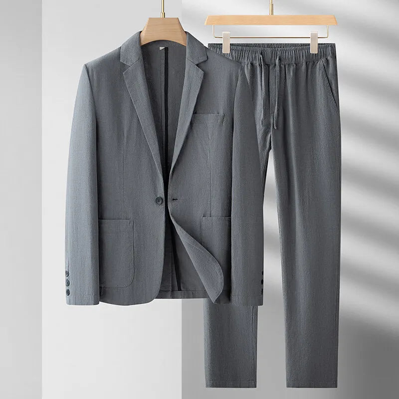 Ensemble  printemps et été nouveau costume en lin pour hommes de luxe  décontracté tissu coton de haute qualité
