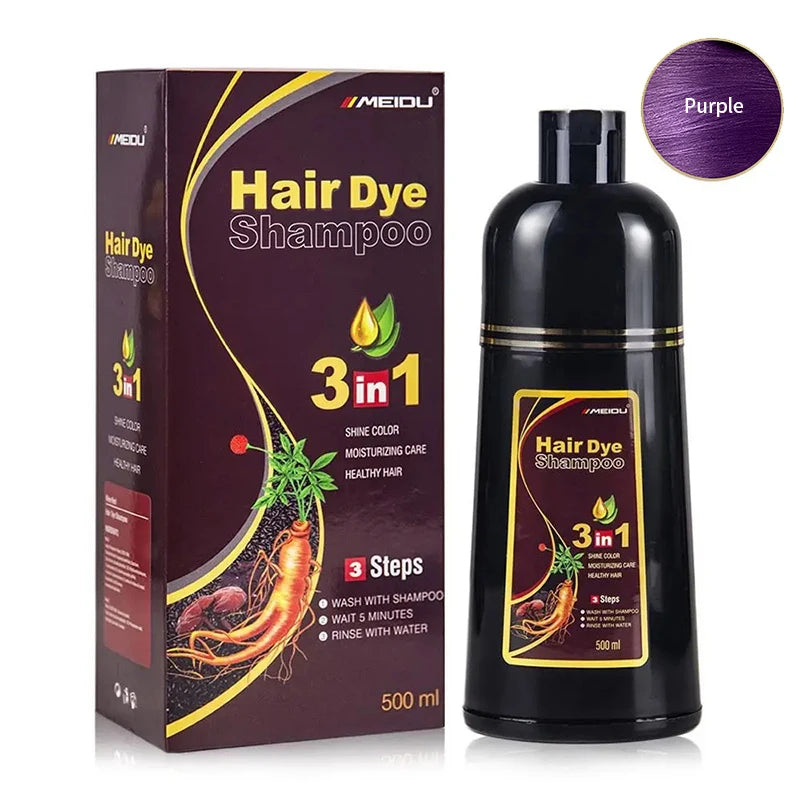 Shampooing à Coloration Instantanée 3 en 1, Teinture pour Cheveux, à Base de Plantes, Brun Violet, Document Noir Naturel, pour Homme et Femme