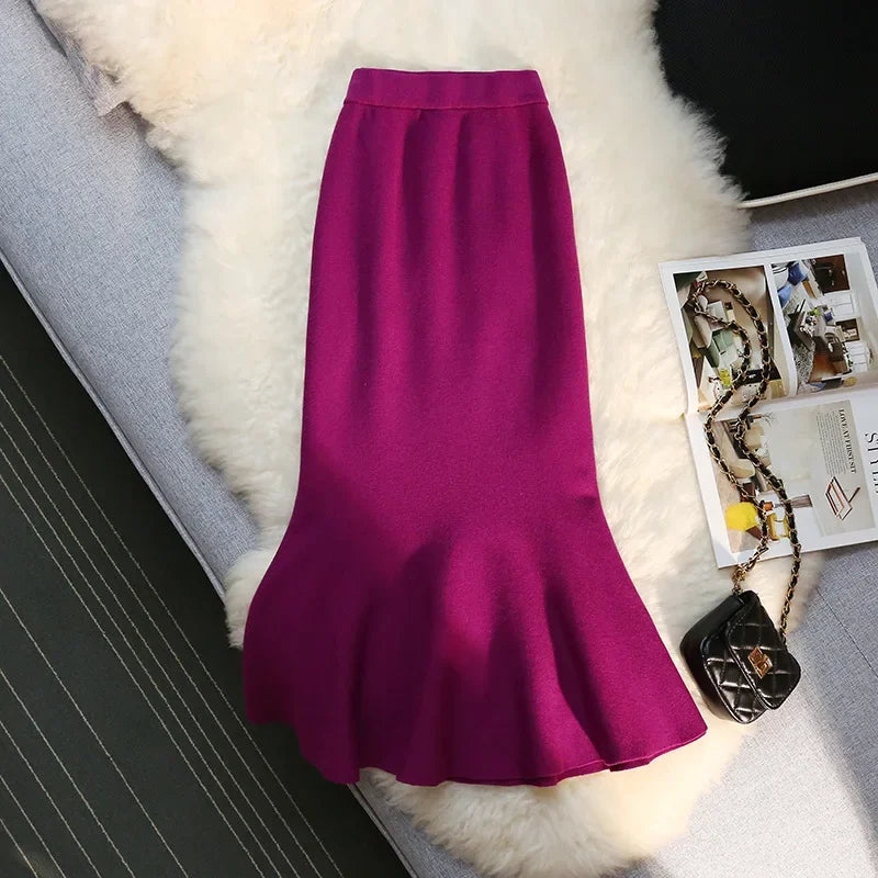 Jupe longue en tricot pour femmes, taille haute, Sexy, moulante, élégante, Style Vintage
