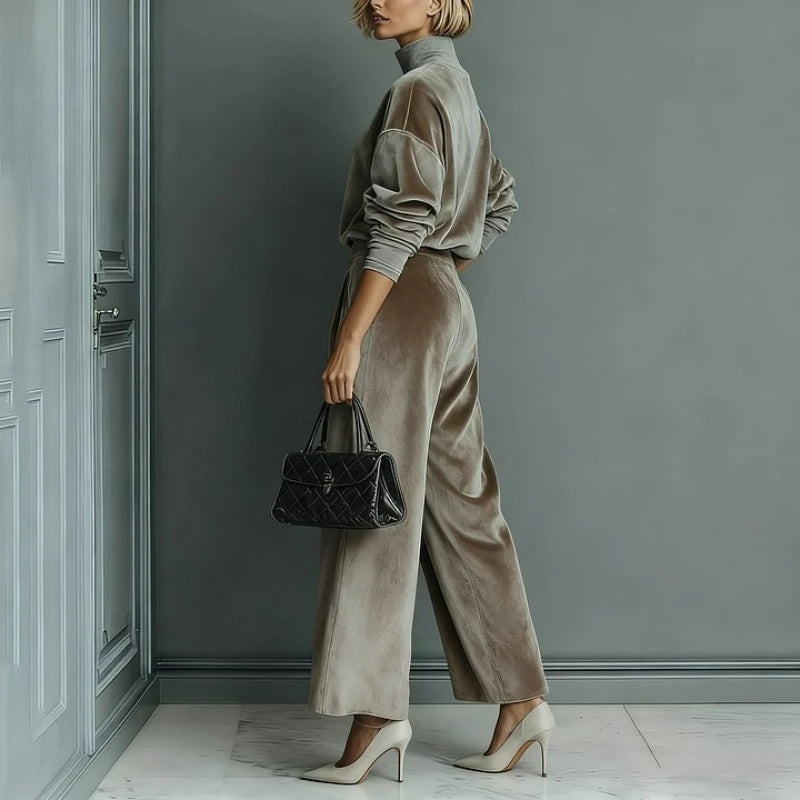 Ensemble  décontractés pour femmes, nouveau Style, mode automne/hiver 2026, velours, manches longues,, col haut, pantalon à jambes larges