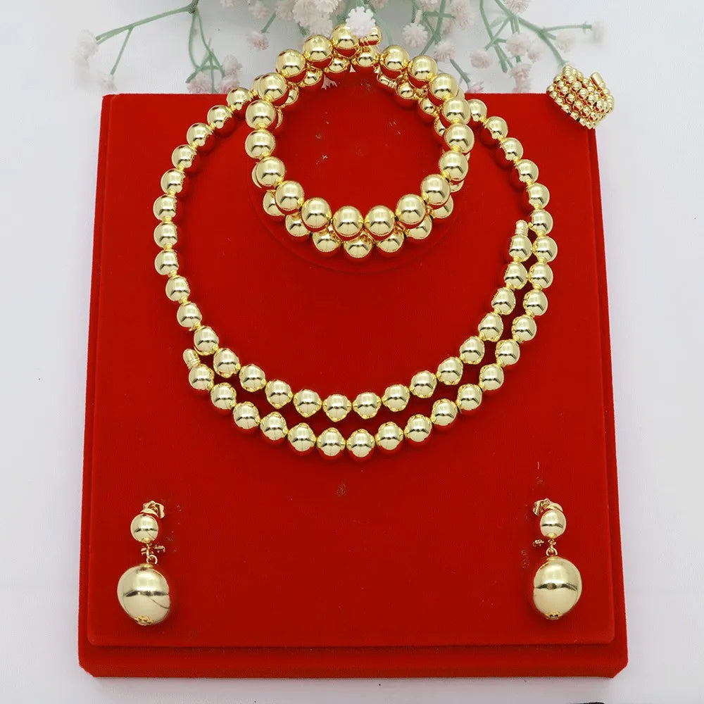 Ensemble de bijoux de luxe plaqués or 18 carats, fait à la main, collier de perles tricolores, boucles d'oreilles brillantes, bague, Bracelet, cadeau de fête de noël