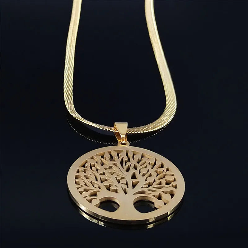 Collier ras du cou en acier inoxydable pour femme, bijoux en cristal, arbre de vie, document doré, colliers JOPresidence, N16S02