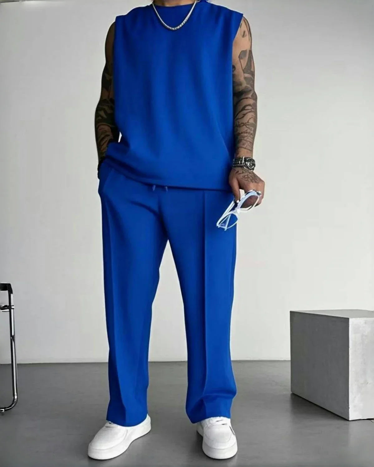 Ensemble sans manches pour hommes, pantalon décontracté de couleur unique, nouvelle collection été 2026