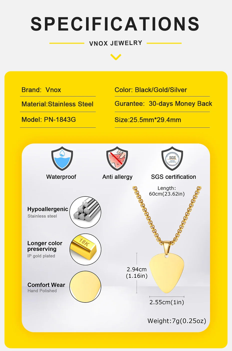 colliers de plectres de guitare avec nom personnalisé gratuit, pendentif de plectre de guitare personnalisé avec chaîne de boîte, cadeau pour les amoureux de la musique