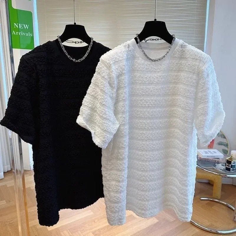 T-shirt hommes été beau à manches courtes ample minceur décontracté mousse gaz décontracté col rond