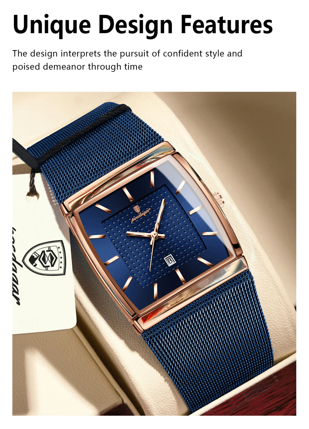 Top luxe hommes montre en acier inoxydable maille Date étanche lumineux homme montre-bracelet décontracté Rectangle Quartz hommes montres