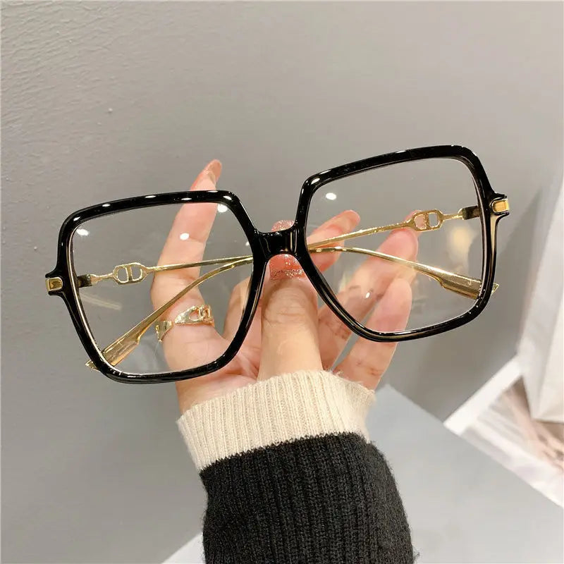 Lunettes plates Anti-lumière bleue pour femmes, lentille HD, mode luxe, monture rectangulaire en métal, monture de lunettes