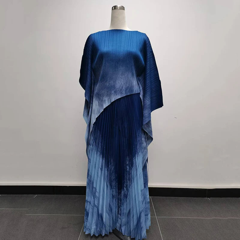 Ensemble femme Chic impression plissée  deux pièces pull irrégulier haut et taille élastique pantalon à jambes larges collection 2026