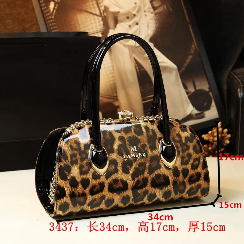 Sac à main léopard en cuir véritable pour femme, cuir de vachette, sac fourre-tout portable pour femme, sac de soirée, sacs alertes onaux initiés pour femme, mode