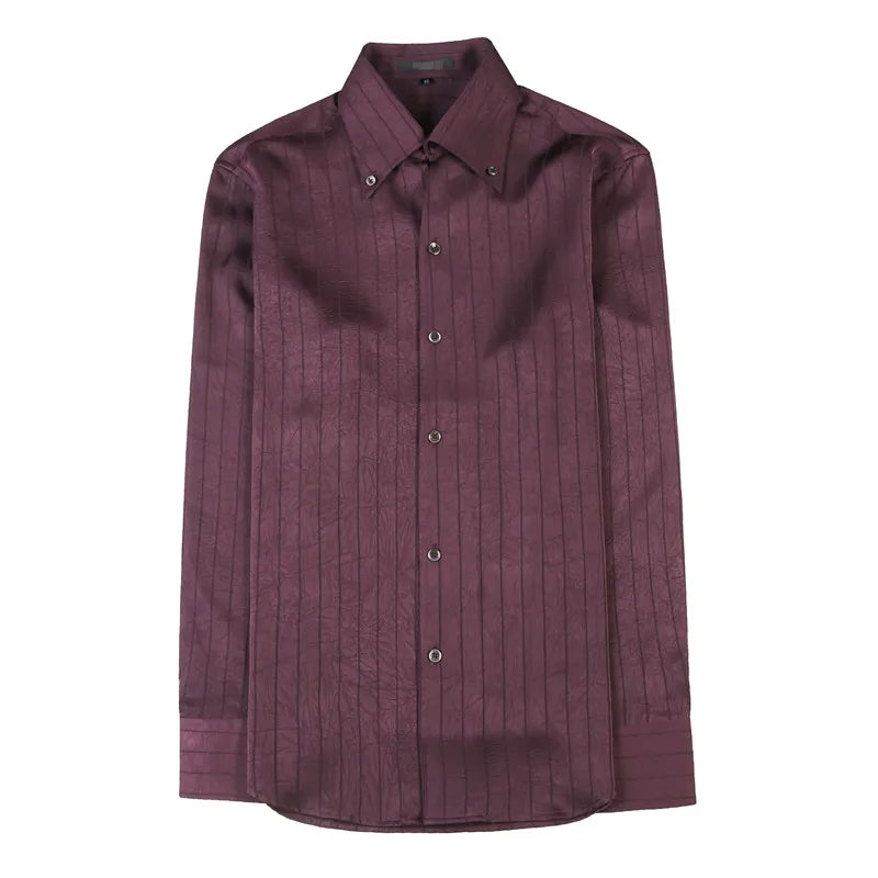 Chemise style  coréen pour homme vêtements De luxe haute qualité rayures foncées à manches longues coupe ajustée
