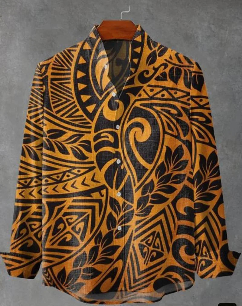 Chemise à manches longues en laine  imprimé  pour hommes, Style Gentleman, à la mode, col montant, motif  haut élégant, printemps et automne