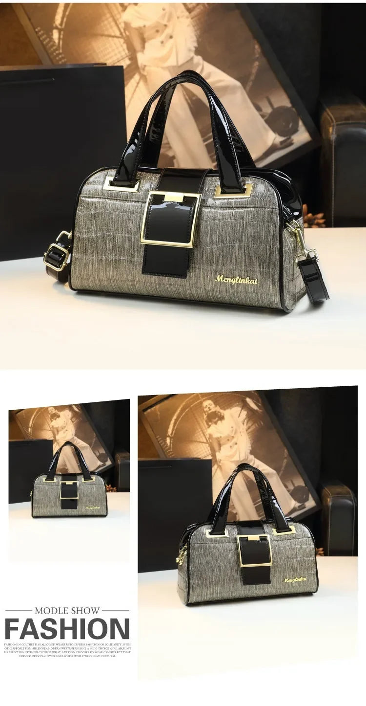 Sac à main multicouche en cuir souple pour femme, luxe motif crocodile, coussin Boston, , initié unique,