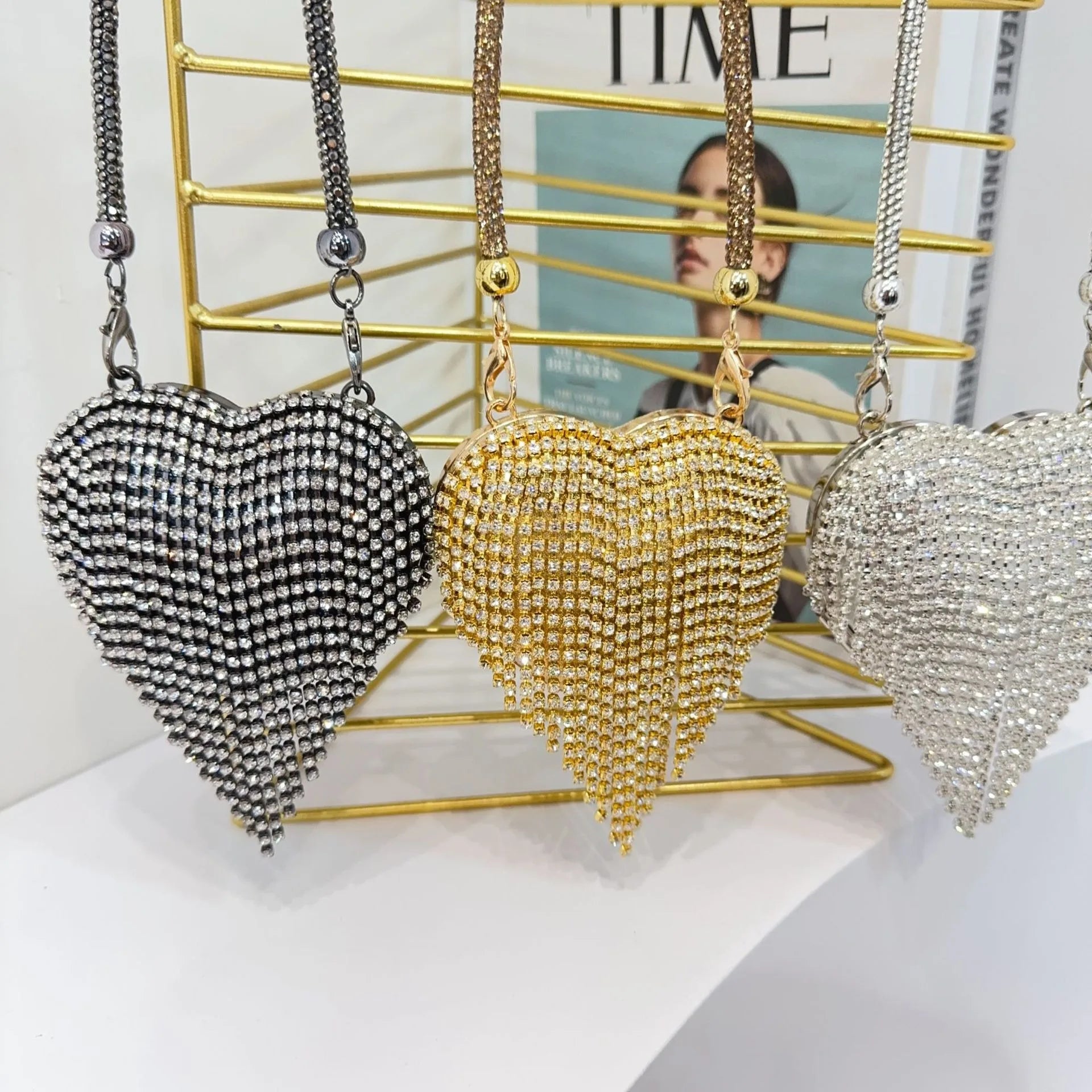 Pochette sac à main  DE Luxe Mini diamant incrustation coeur forme cristal pierres soirée de mariage sacs à bandoulière poignée strass
