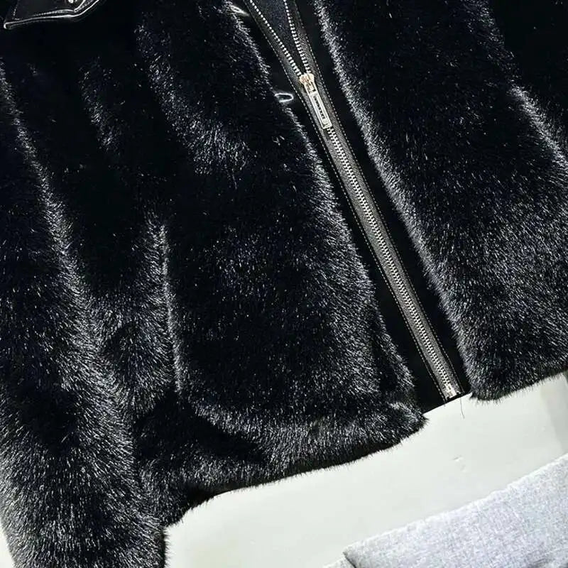 Veste coton fausse fourrure à la mode Patchwork hommes Parka v de vison épaissi automne hiver 2026