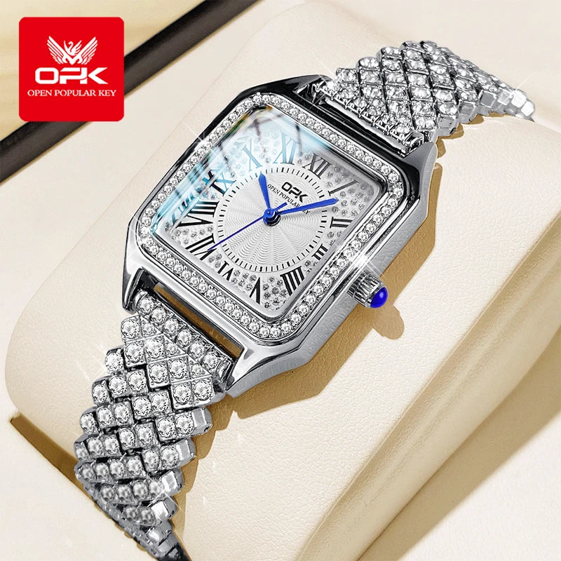 Montre de marque plein diamant étanche échelle romaine ceinture en acier dames montre à quartz 8619