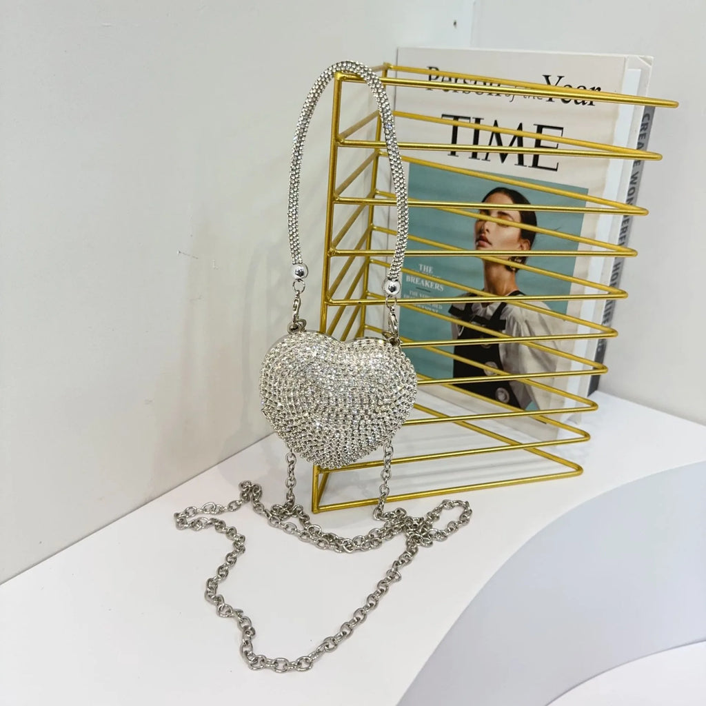 Pochette sac à main  DE Luxe Mini diamant incrustation coeur forme cristal pierres soirée de mariage sacs à bandoulière poignée strass