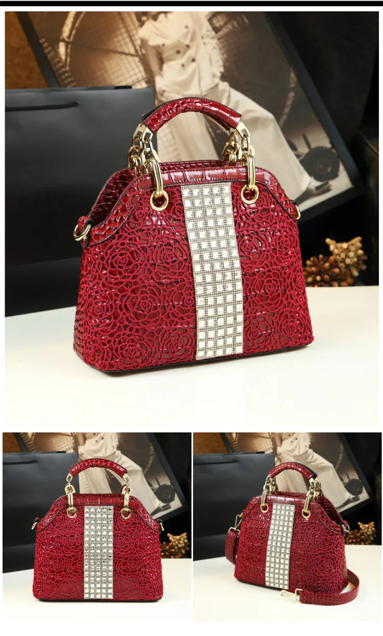 Mode de luxe diamants femmes sacs à main motif Crocodile en cuir femme épaule en bandoulière strass fleurs dentelle douce 2025 nouveau