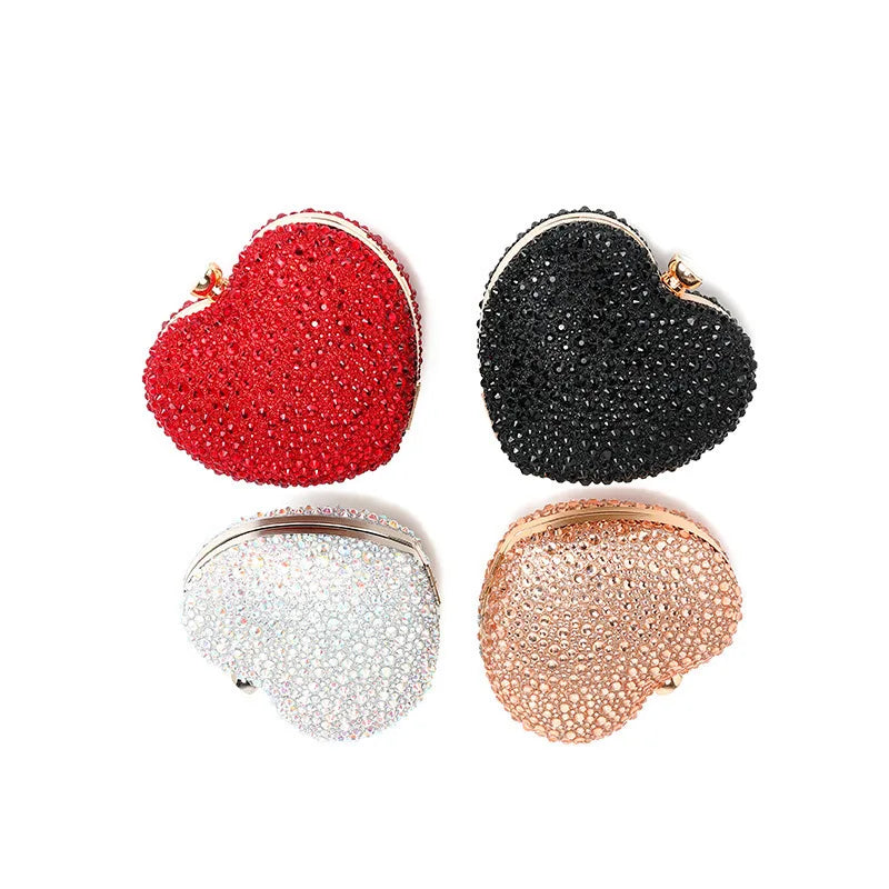 Pochette sac à main de Luxe diamant incrusté coeur forme cristal  pierres soirée de mariage sac à bandoulière poignée strass