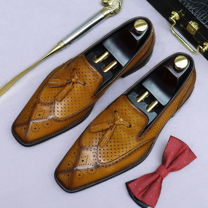 High Quality Men Genuine leather Shoes Moccasins Men's Tassel Loafers Vintage Slip-on Casual Men Social Dress Shoe Plus 38-46