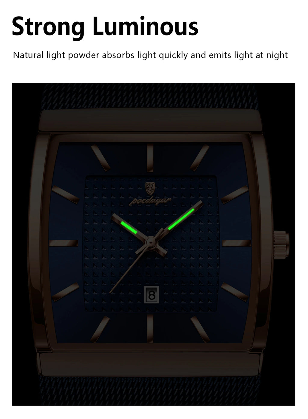Top luxe hommes montre en acier inoxydable maille Date étanche lumineux homme montre-bracelet décontracté Rectangle Quartz hommes montres