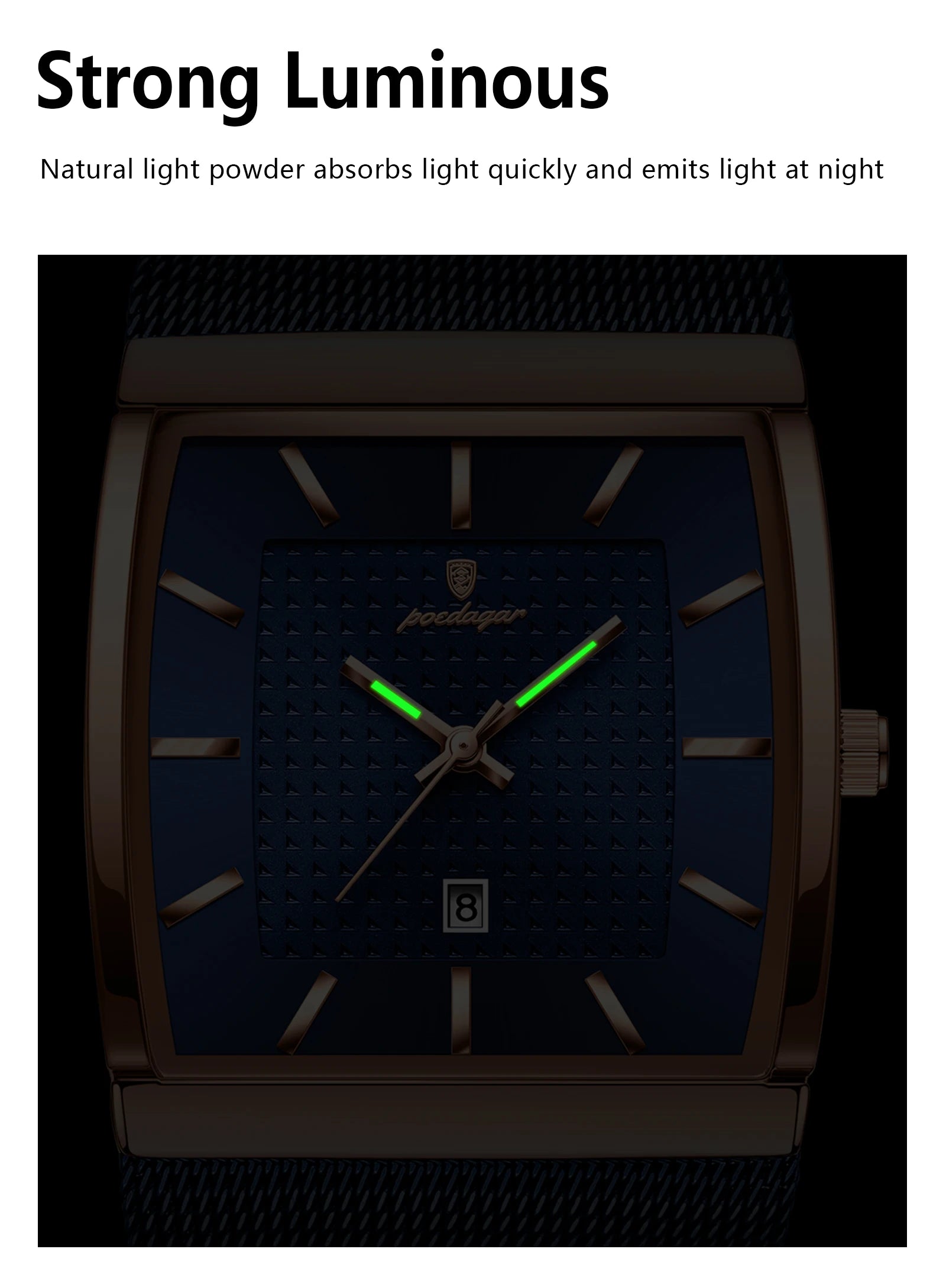 Top luxe hommes montre en acier inoxydable maille Date étanche lumineux homme montre-bracelet décontracté Rectangle Quartz hommes montres