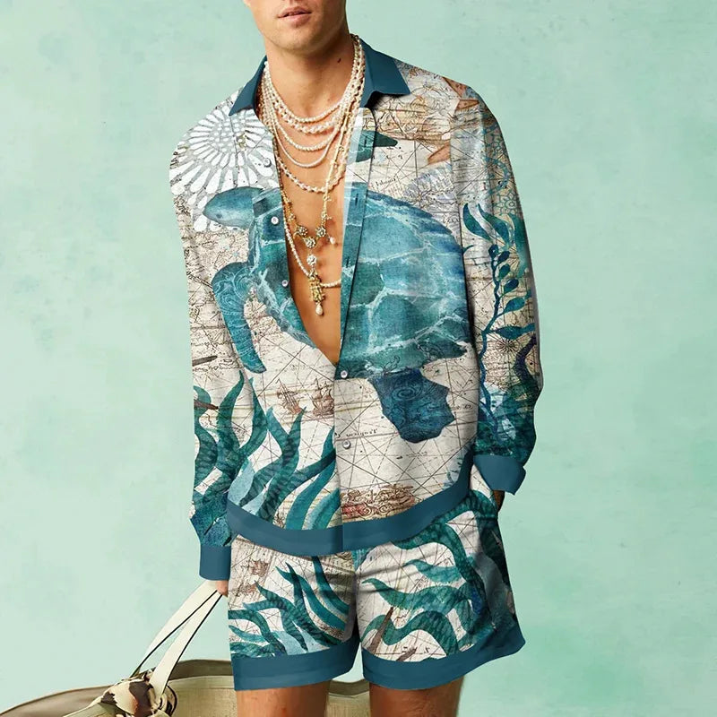 Ensemble de chemises à motif botanique pour hommes, impression 3D, mode décontractée, objectifs de plage, streetwear d'été, vêtements hawaïens
