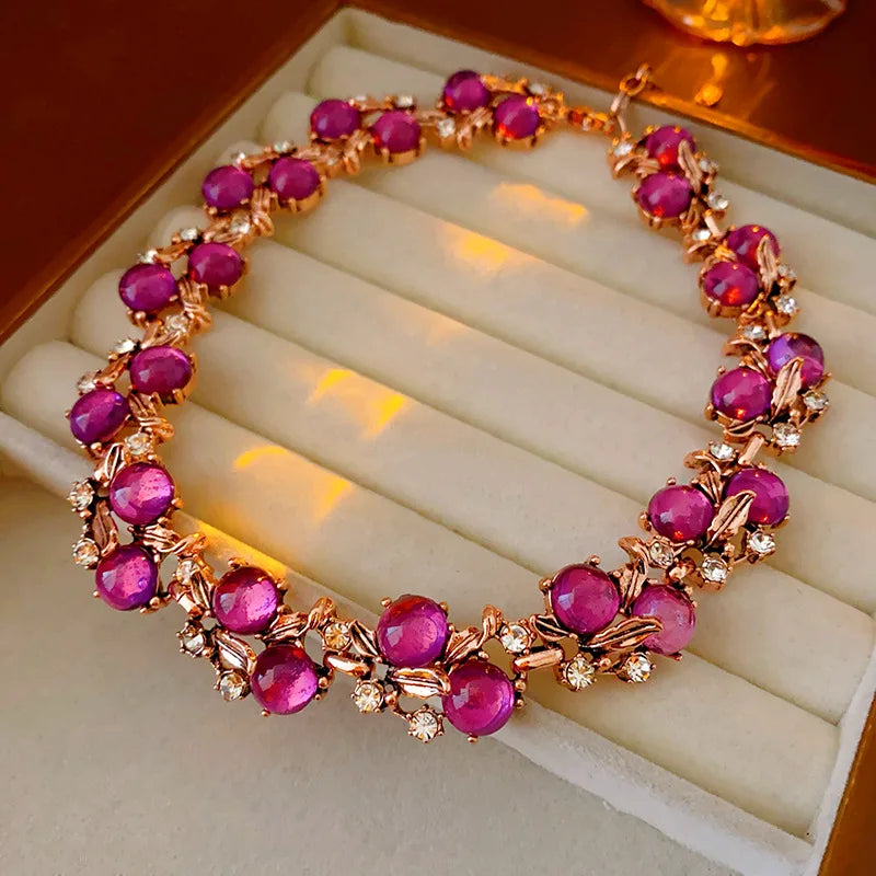 Collier rouge pour femme, fleur de cuir chevelu, breloques en métal, bracelet vintage, ensembles de bijoux exquis, tempérament, vente en gros