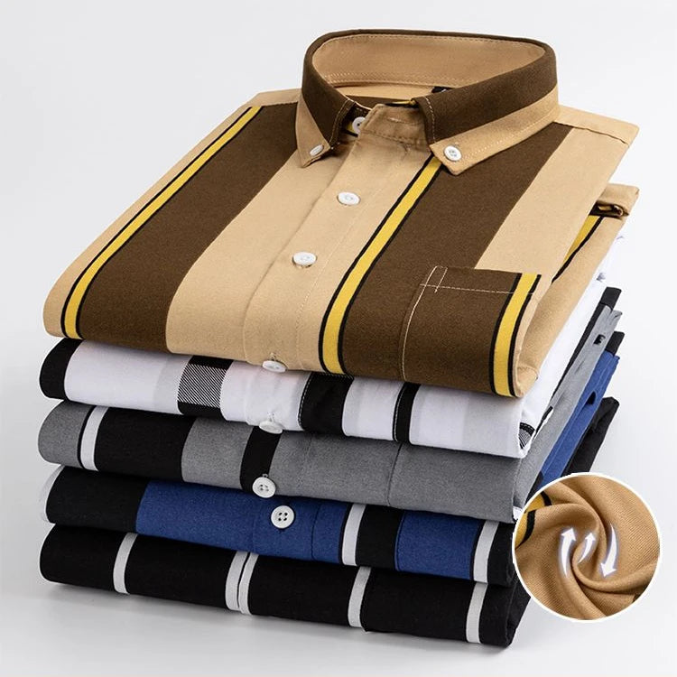 Chemise habillée classique à rayures pour hommes, chemises d'affaires à manches longues, coupe cintrée, grande taille M-5XL
