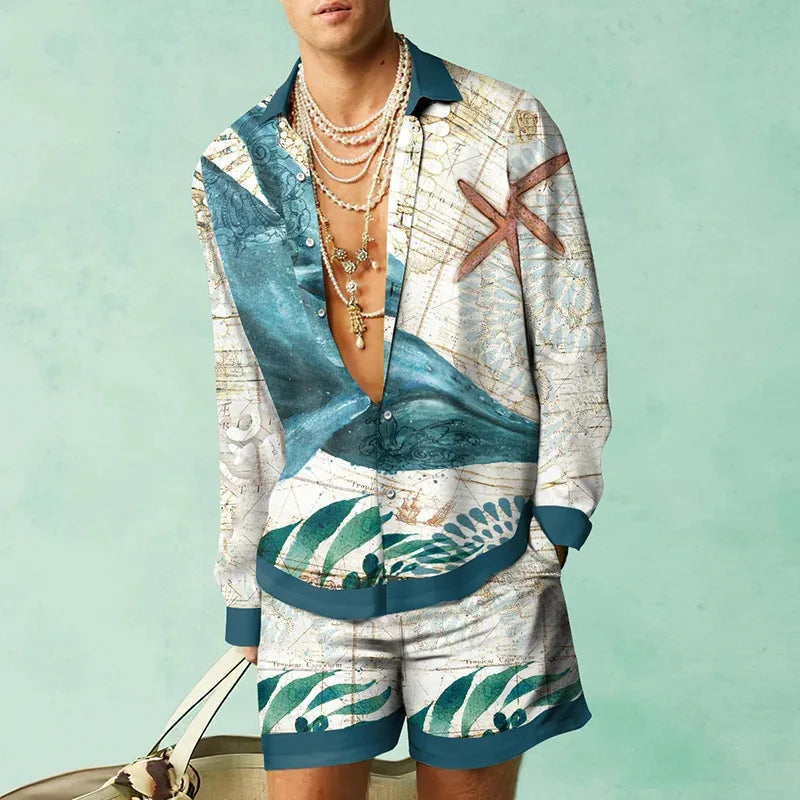 Ensemble de chemises à motif botanique pour hommes, impression 3D, mode décontractée, objectifs de plage, streetwear d'été, vêtements hawaïens