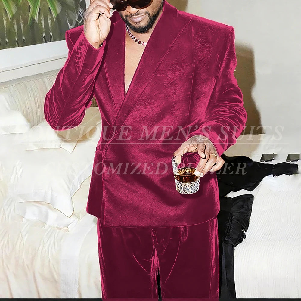 Costumes décontractés en velours pour hommes, mode rouge, longueur régulière, 2 pièces, veste et pantalon, tenues personnalisées, vêtements quotidiens pour hommes, Blazer
