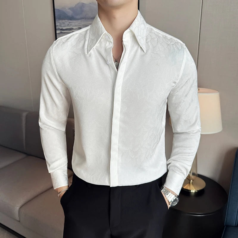 Chemise imprimée à manches longues pour hommes, style britannique, bouton GNE, coupe couvertes, décontractés,nouveau, 2026