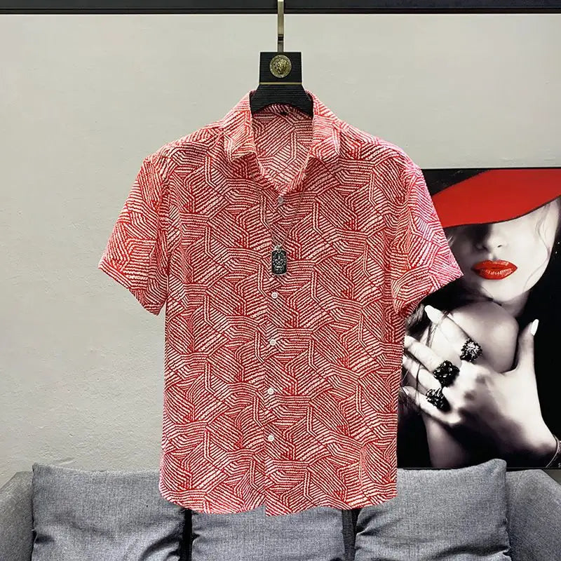 Chemises imprimées à col rabattu pour hommes, Streetwear décontracté, Beau, Manches courtes