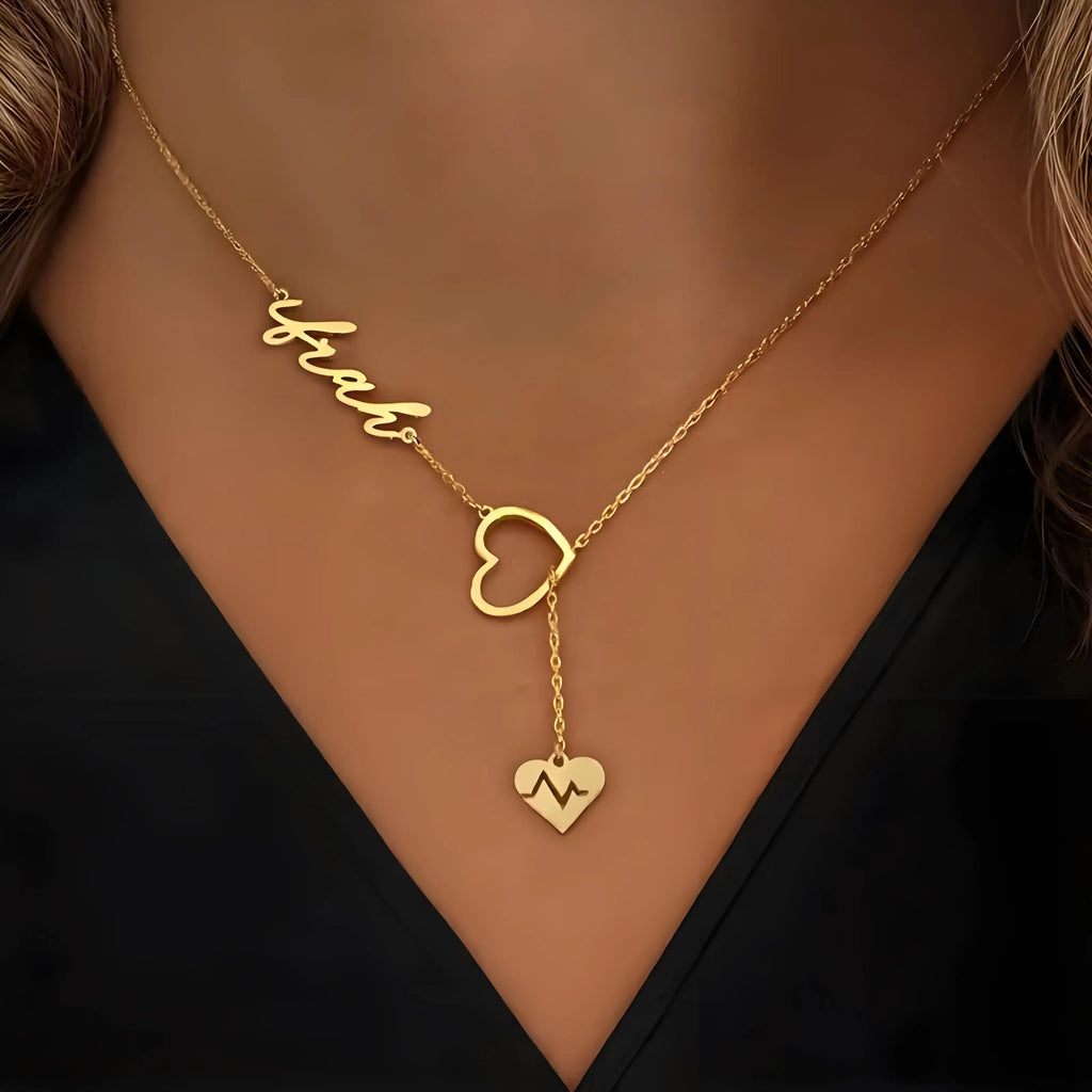 Collier personnalisé avec nom de battement de coeur de couple, bijoux personnalisés en chaîne en forme de Y, cadeau idéal pour la Saint-Valentin