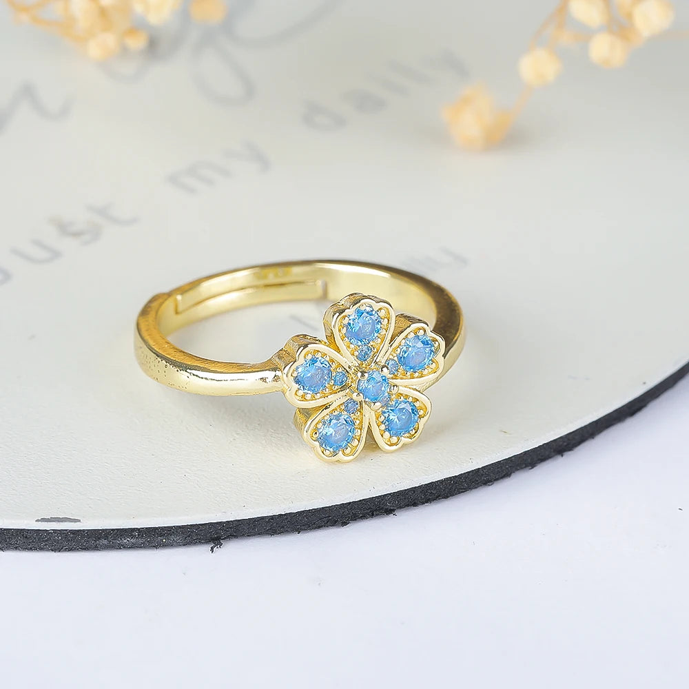 Cristal Zircon cinq feuilles fleur étamine fleur de prunier ensemble Bracelet collier boucle d'oreille mignon femmes 18K plaqué or bijoux trèfle