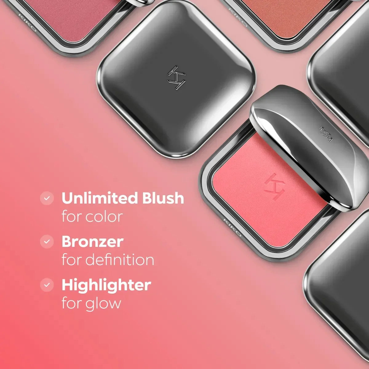 Fard à joues en poudre longue tenue KIKO Unlimited Blush avec un résultat modulable, rouge à lèvres, fard à joues de poche, facile à appliquer, couleur