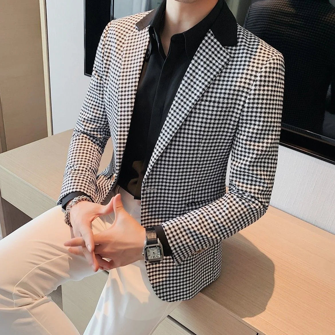 Veste trempée à carreaux avancée pour homme, blazer décontracté, manteau d'affaires, patchwork de luxe, coupe couvertes, haute qualité, printemps, automne