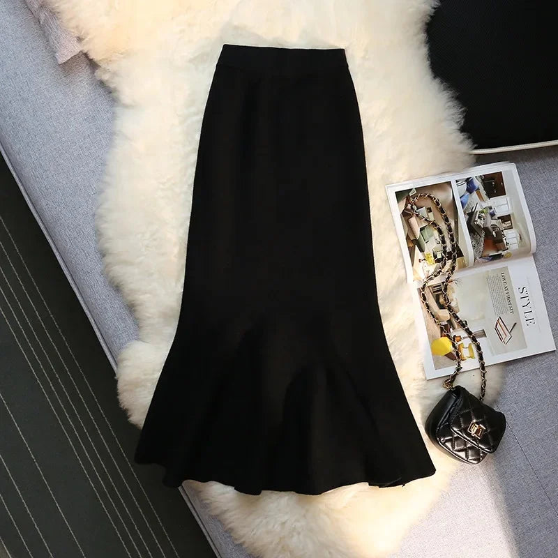 Jupe longue en tricot pour femmes, taille haute, Sexy, moulante, élégante, Style Vintage