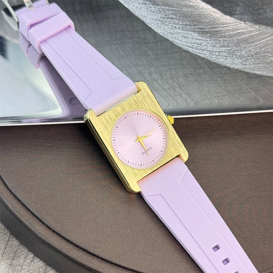 Nouveau  Montre carré Dopaamine couleur mode grand cadran coque brossée bracelet en Silicone haut de gamme montre pour femme